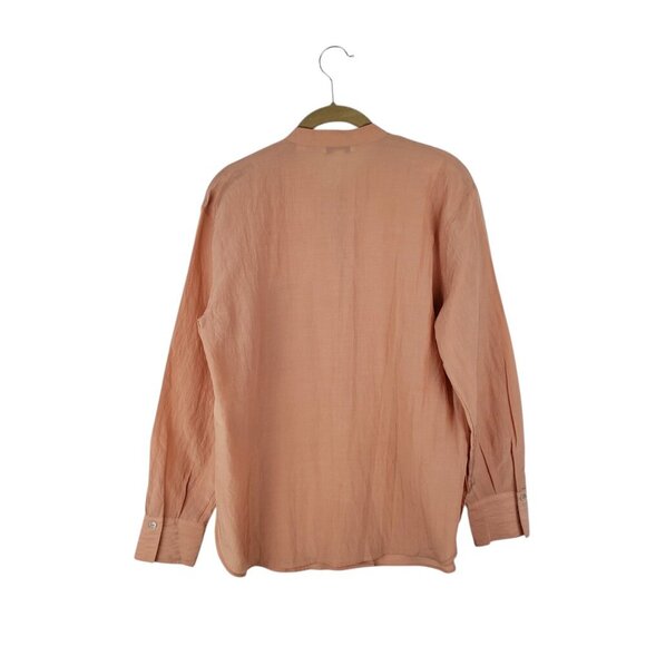 Vince Bishop Collar Cupro Blend Shirt Button Up Long Sleeve Top Peach Womens S - Picture 2 of 10